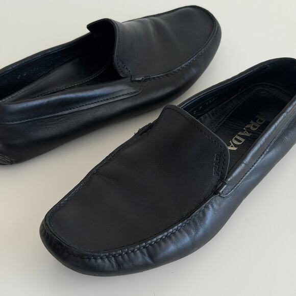 Prada Loafers Men 9 Black Leather Moccasins Driver Slip On Dress Shoe Italy Made - Picture 4 of 12